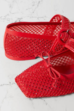 Christian Louboutin Mamastrapitina Crystal-Embellished Leather-Trimmed Mesh Mary Jane Flats Red Women's