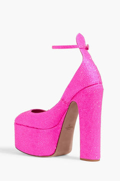 Valentino Garavani Vlogo Crystal-Embellished Satin Platform Pumps Bright Pink Women's
