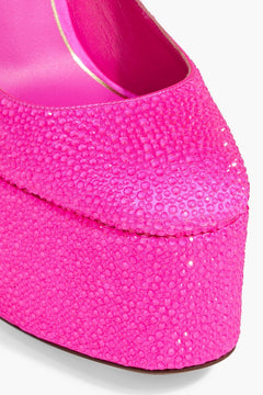 Valentino Garavani Vlogo Crystal-Embellished Satin Platform Pumps Bright Pink Women's