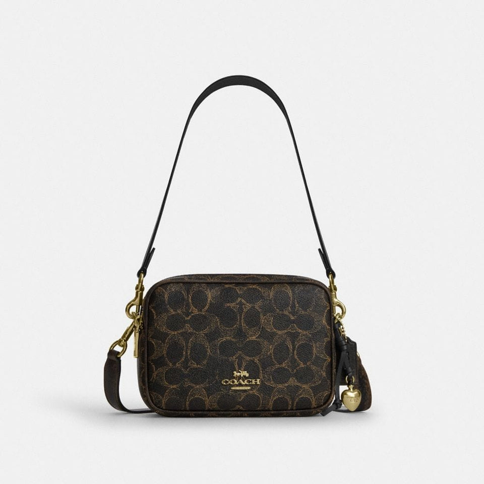 Coach Mini Carey Crossbody Bag In Loved Signature Canvas Gold Brown