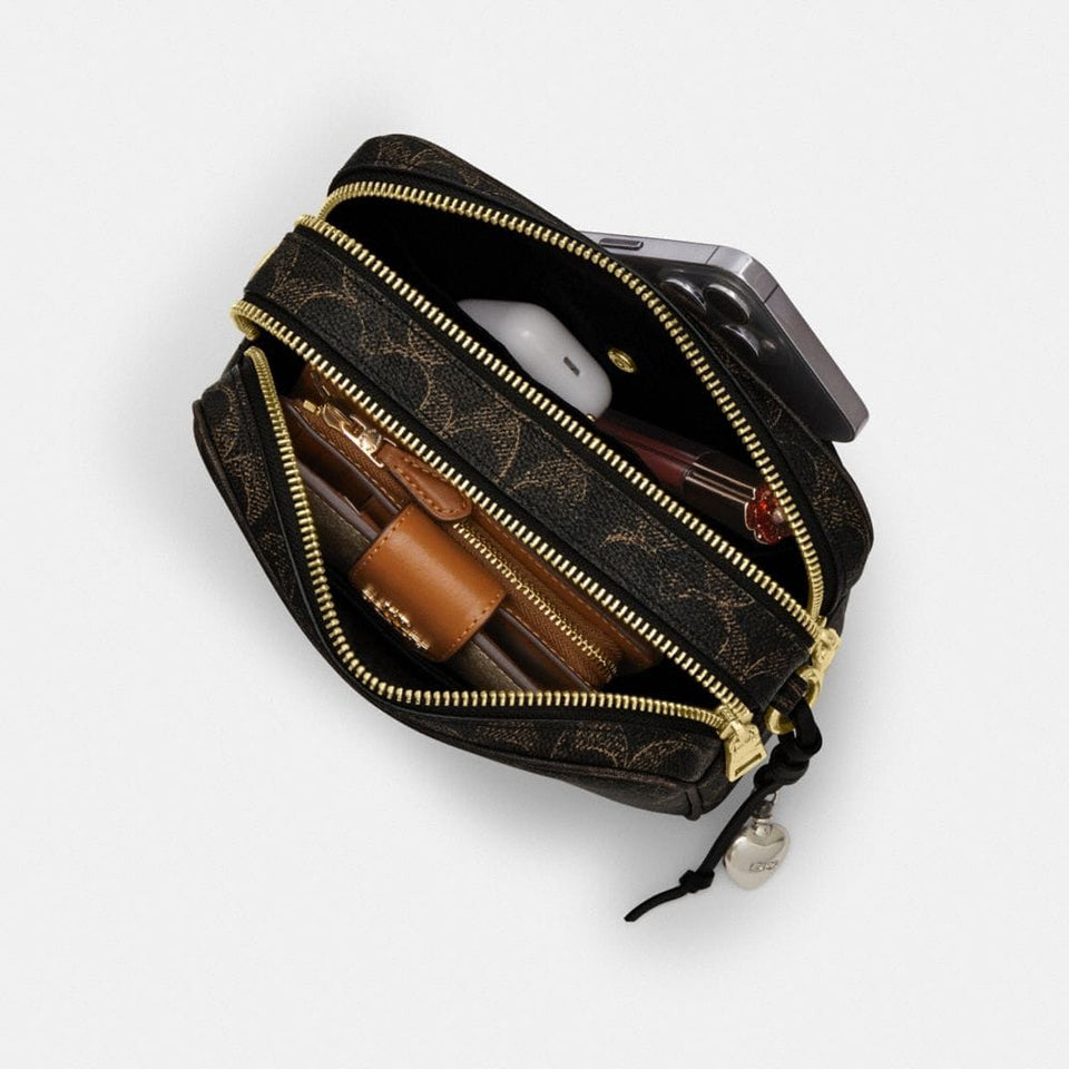 Coach Mini Carey Crossbody Bag In Loved Signature Canvas Gold Brown