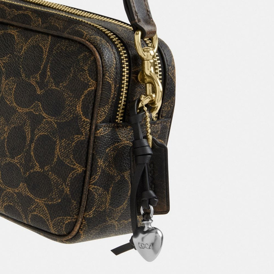 Coach Mini Carey Crossbody Bag In Loved Signature Canvas Gold Brown