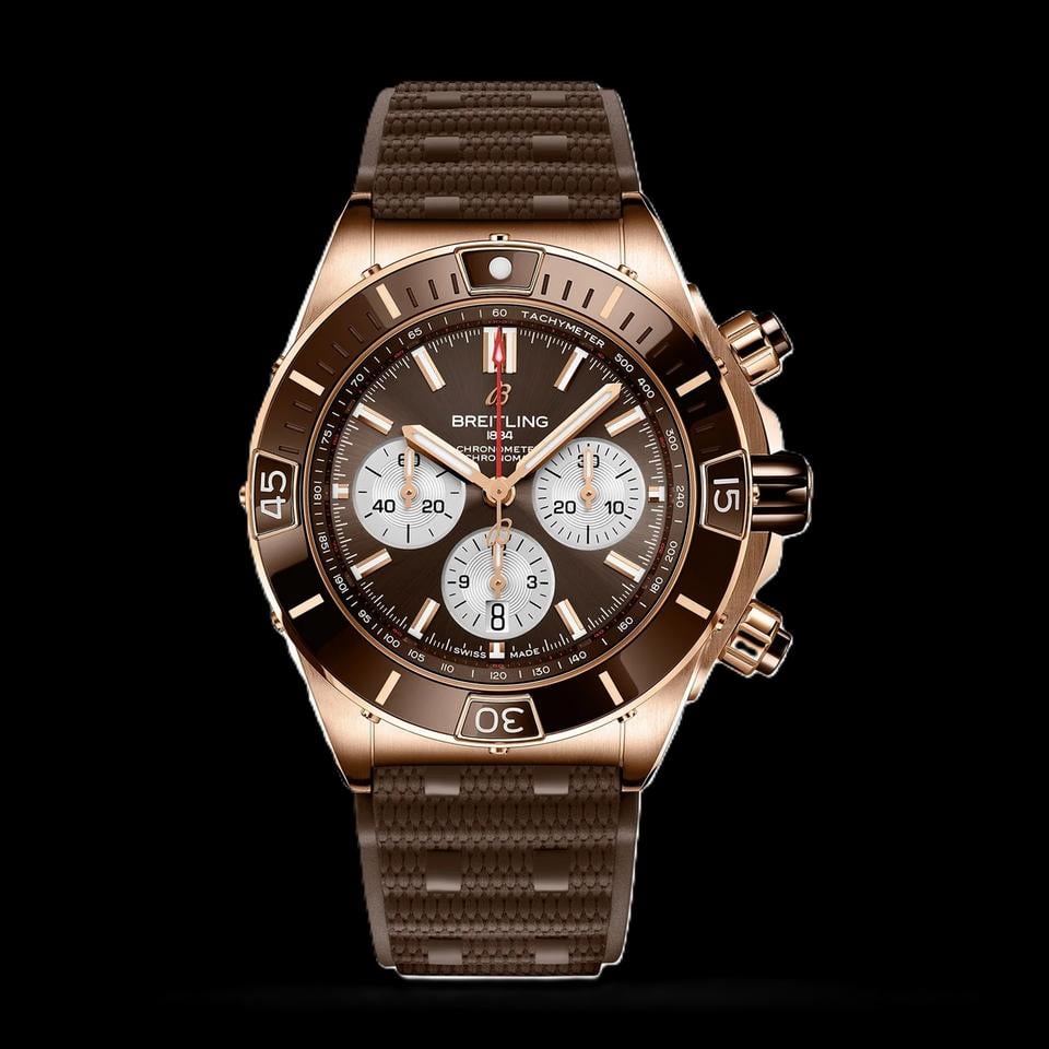 Breitling Chronomat Super Chronomat B01 44 18kt Rose Gold Havana Sundust Brown Edition 1/4th Second Chrono Full Set - Extremely Rare Highly Collectible Edition RB0136