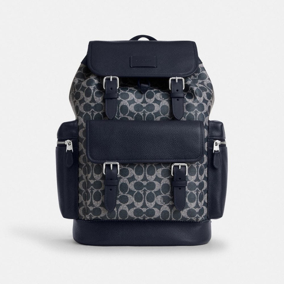 Coach Sprint Backpack In Colorblock Signature Canvas Silver Denim Chalk