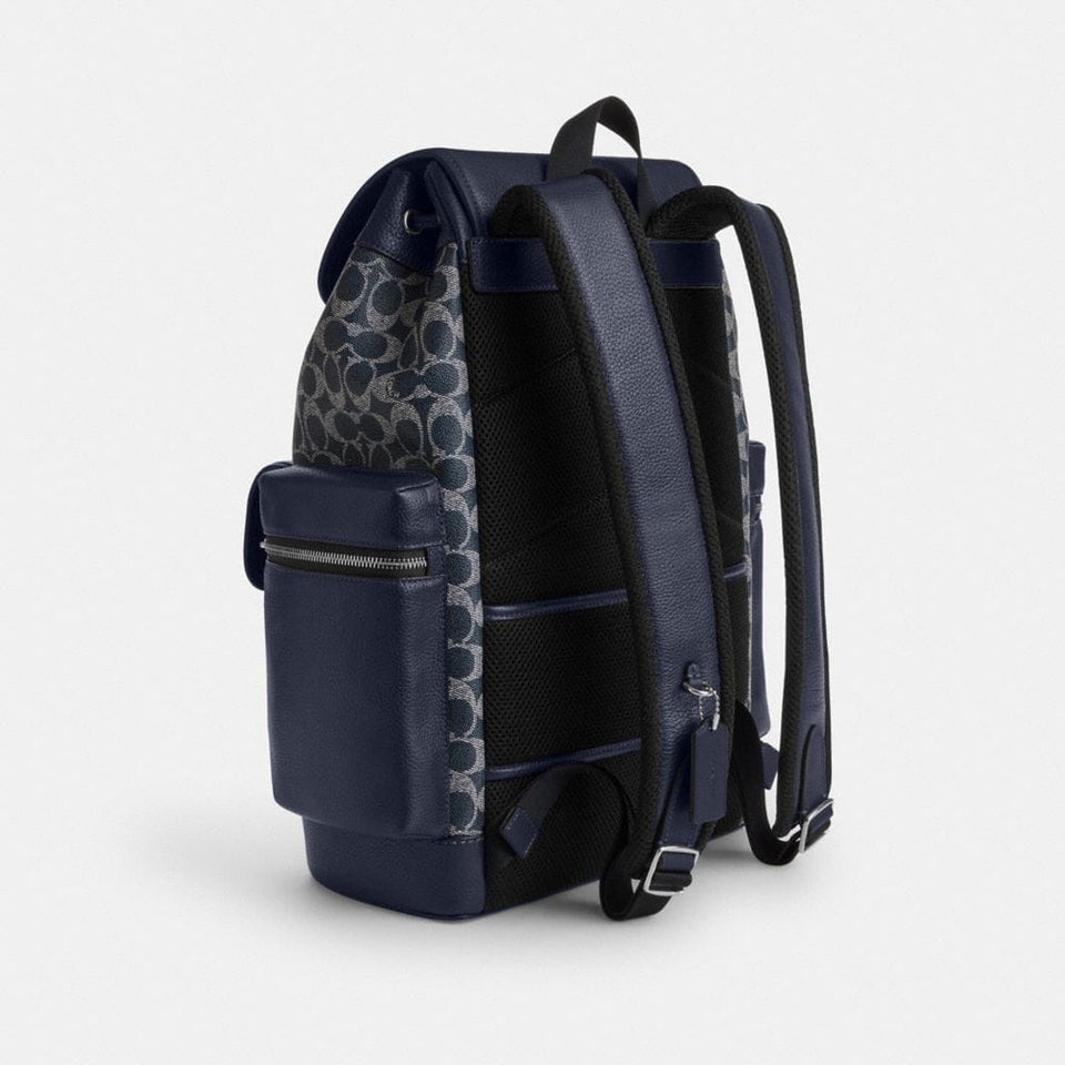 Coach Sprint Backpack In Colorblock Signature Canvas Silver Denim Chalk