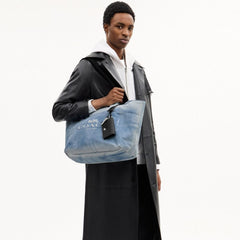Coach Small Tour Tote Bag In Loved Denim With Charms Silver Light Indigo
