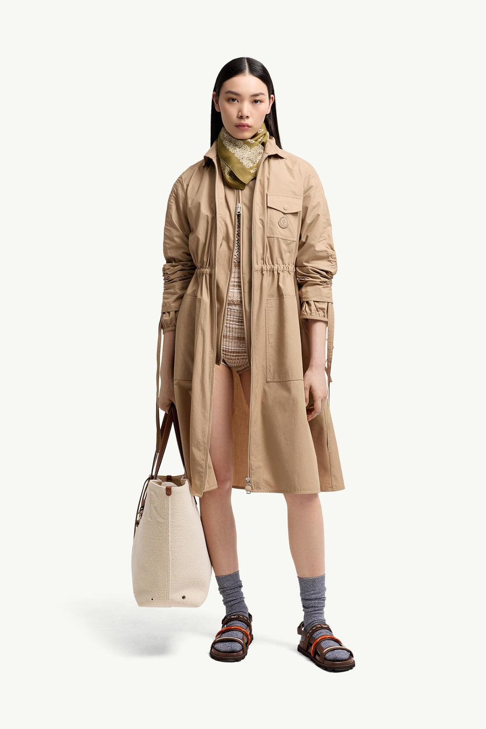 Moncler Cotton Poplin Shirt Dress Beige Beige