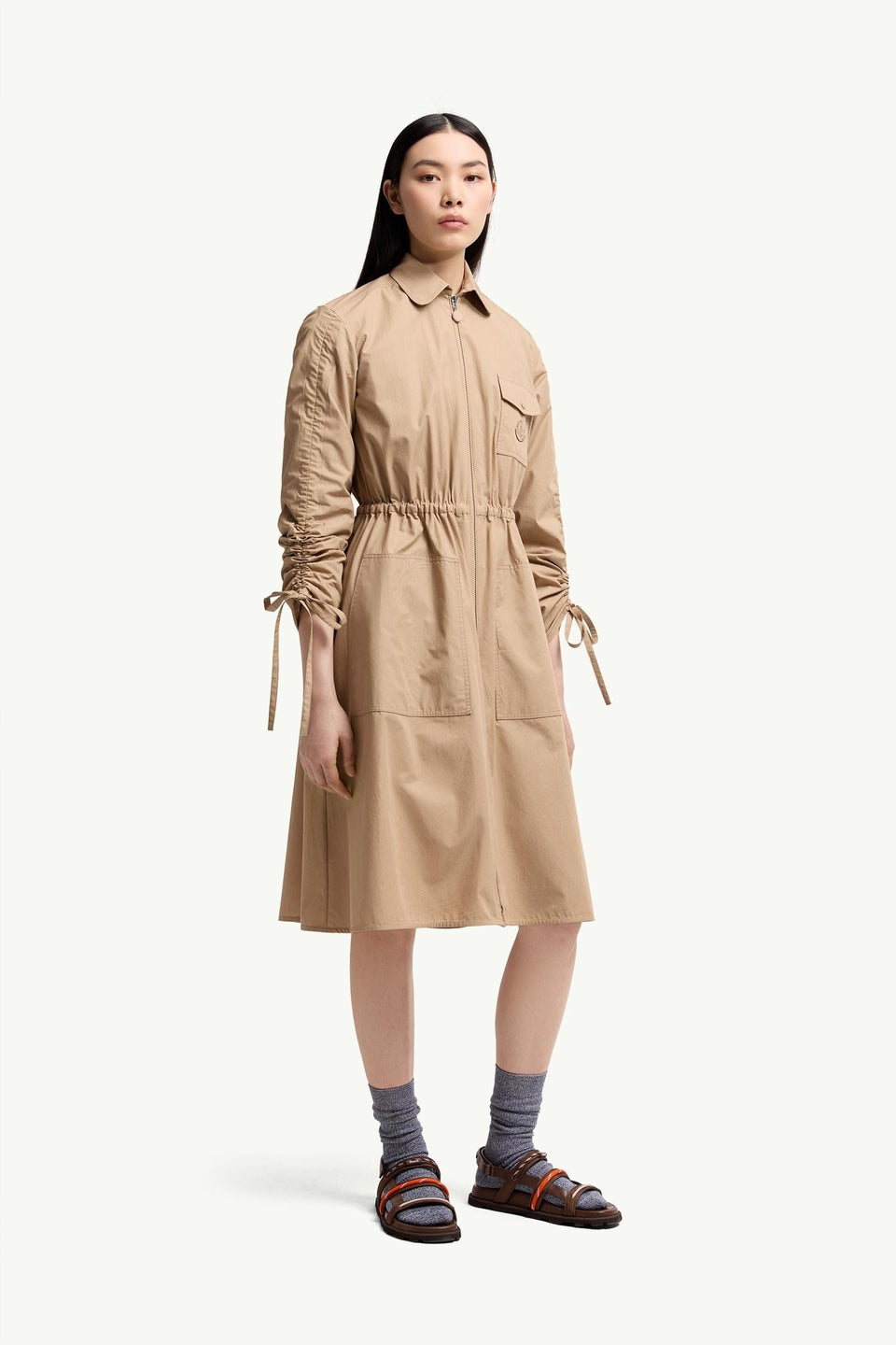 Moncler Cotton Poplin Shirt Dress Beige Beige