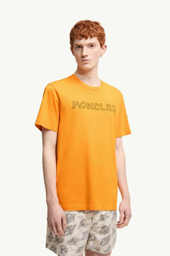 Moncler Space Embroidered Logo Cotton T-Shirt Yellow Yellow