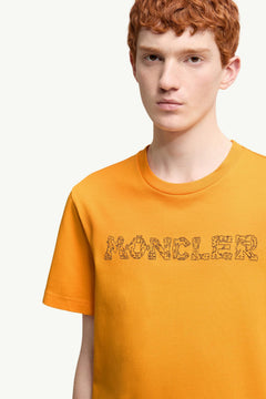 Moncler Space Embroidered Logo Cotton T-Shirt Yellow Yellow