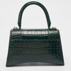 Balenciaga Green Croc Embossed Leather Small Hourglass Top Handle Bag