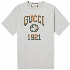 Gucci Men's Interlocking GG College Logo T-Shirt in Grey Melange