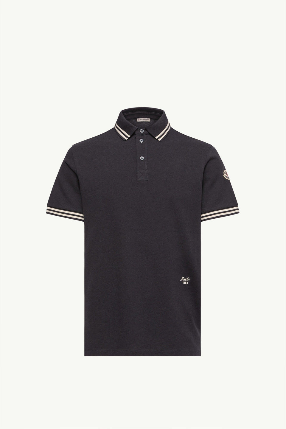 Moncler Striped Trim Cotton Piquet Polo Shirt Dark Blue Dark Blue
