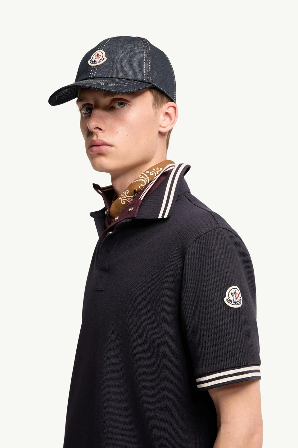Moncler Striped Trim Cotton Piquet Polo Shirt Dark Blue Dark Blue