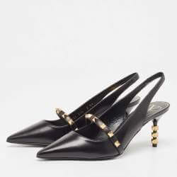 Valentino Black Leather Rockstud Slingback Pumps