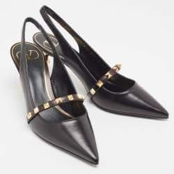 Valentino Black Leather Rockstud Slingback Pumps