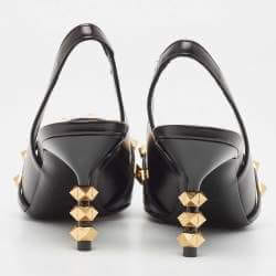Valentino Black Leather Rockstud Slingback Pumps
