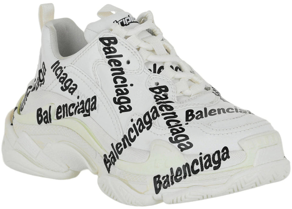 Balenciaga Triple S Allover Logo White Black Womens