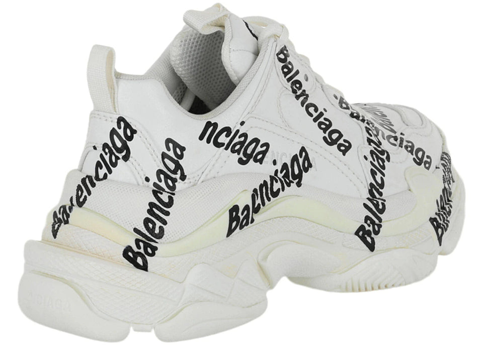Balenciaga Triple S Allover Logo White Black Womens