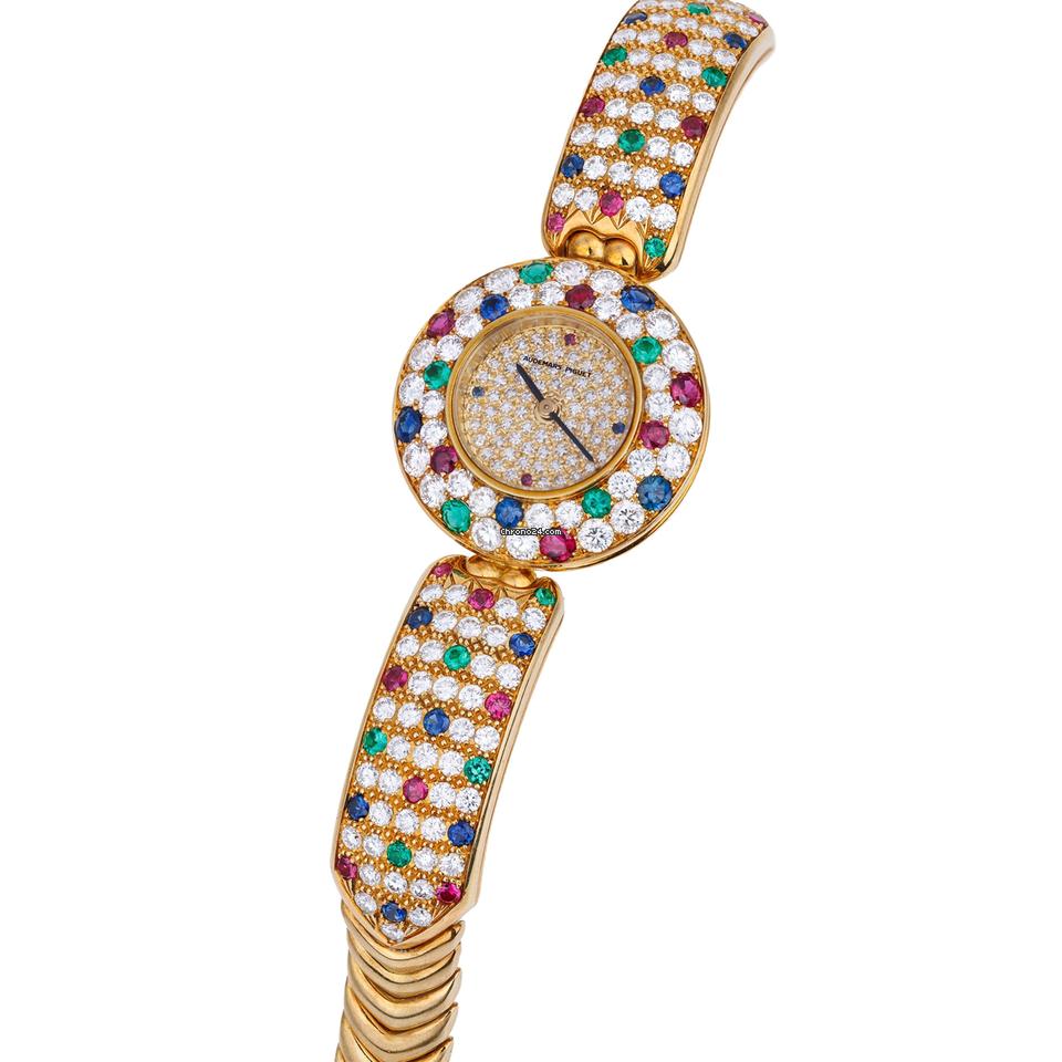 Audemars Piguet Unworn Extremely Rare Lady Wristwatch | Unique Pave Diamonds Emeralds Sapphires and Rubies | 18k Yellow Gold