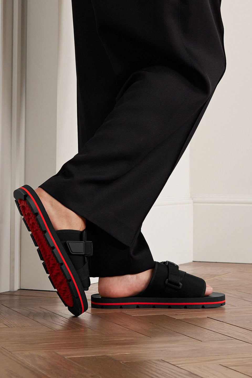 Christian Louboutin Siwa Buckled Grosgrain-Trimmed Neoprene Slides Black