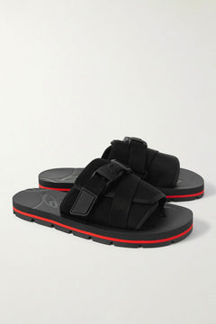 Christian Louboutin Siwa Buckled Grosgrain-Trimmed Neoprene Slides Black