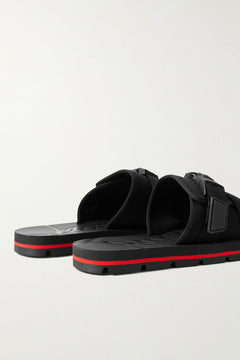 Christian Louboutin Siwa Buckled Grosgrain-Trimmed Neoprene Slides Black