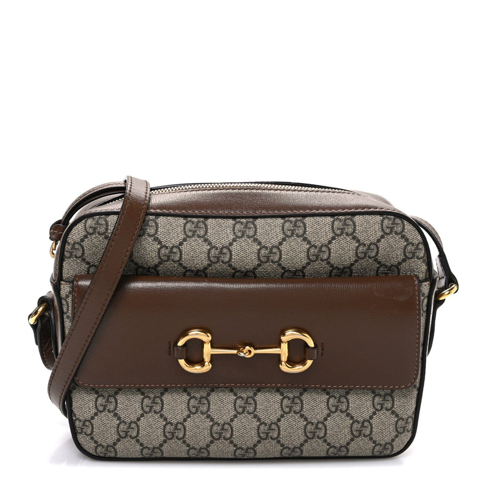 GG Supreme Monogram Small Horsebit 1955 Shoulder Bag Beige Brown Sugar