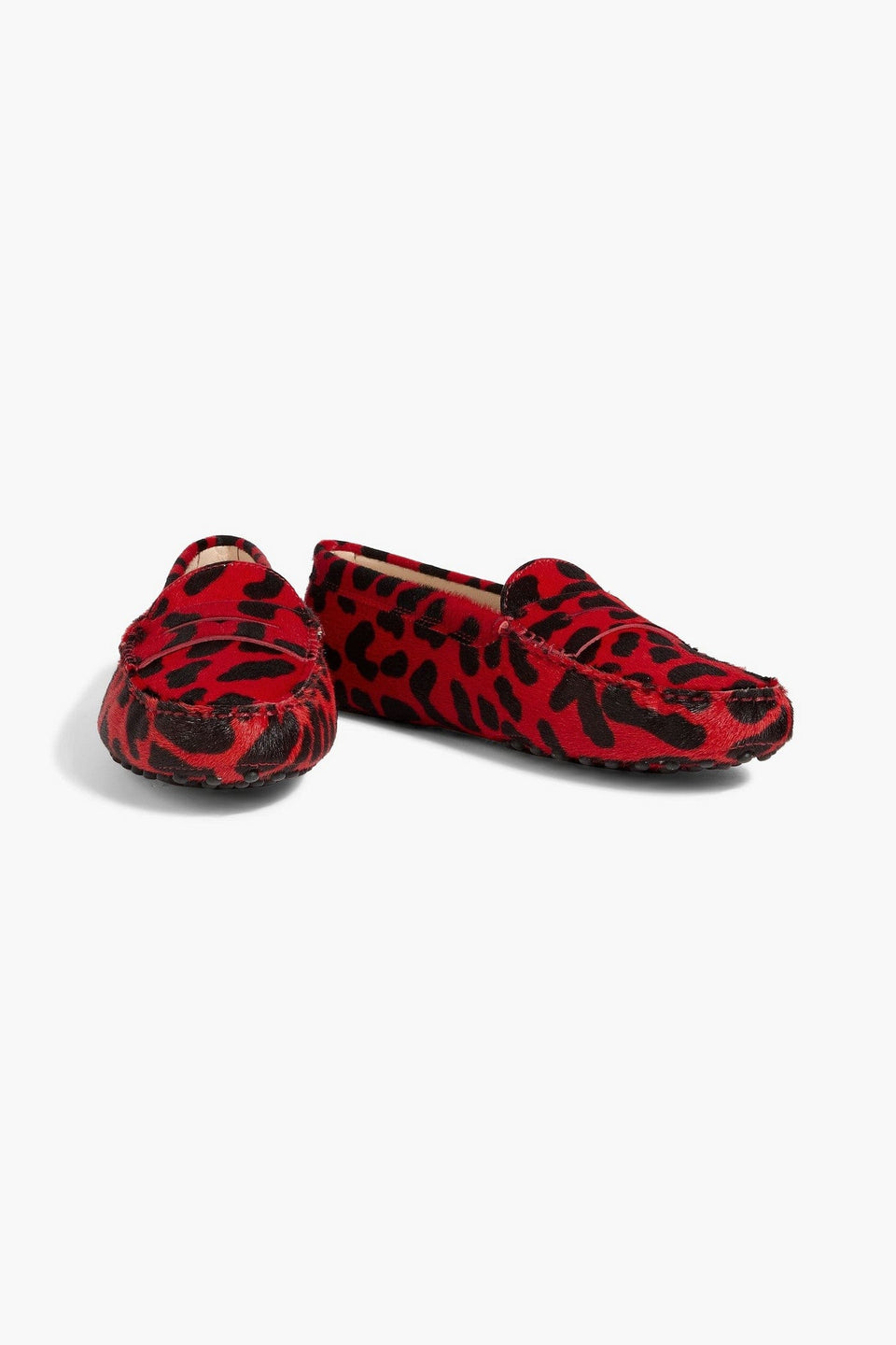 Tod's Gommino Leopard-Print Calf Hair Loafers Red Women's