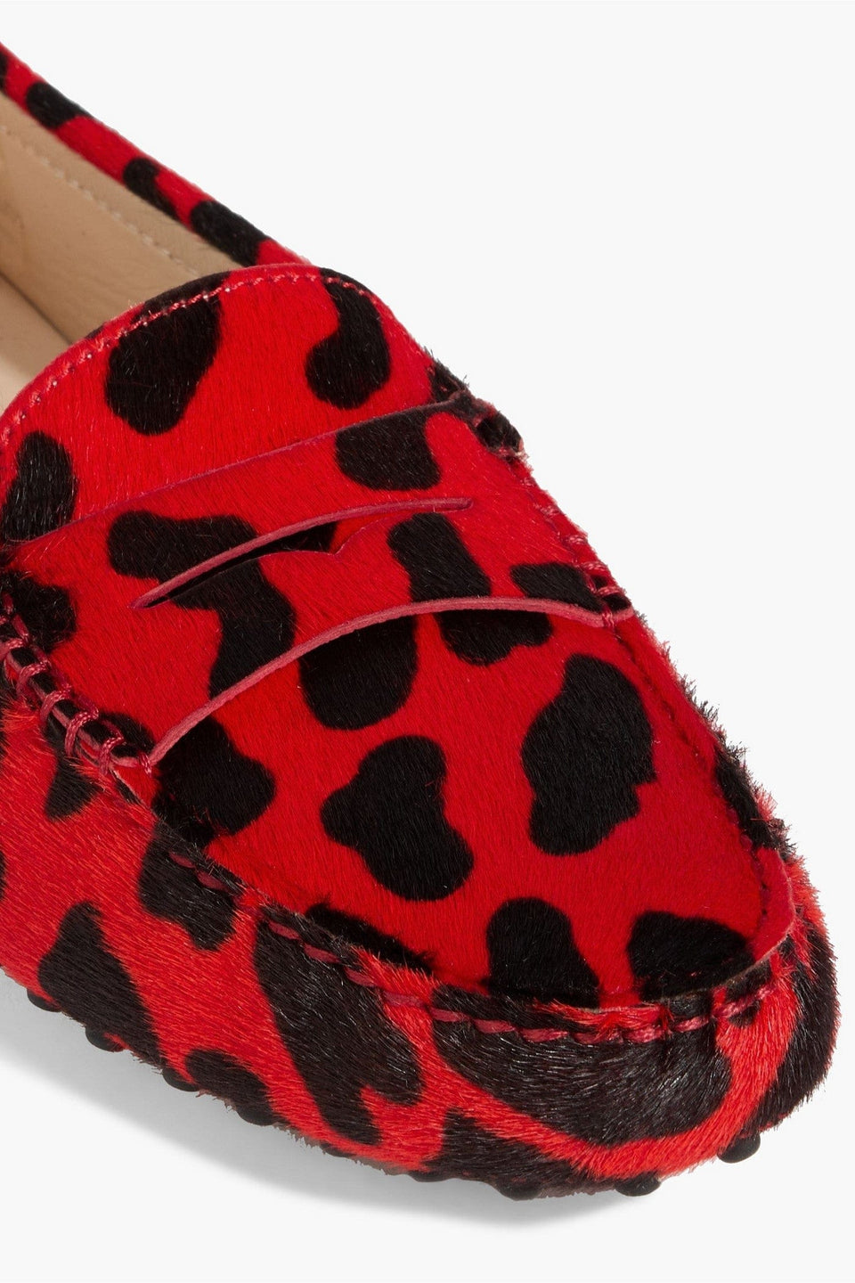 Tod's Gommino Leopard-Print Calf Hair Loafers Red Women's