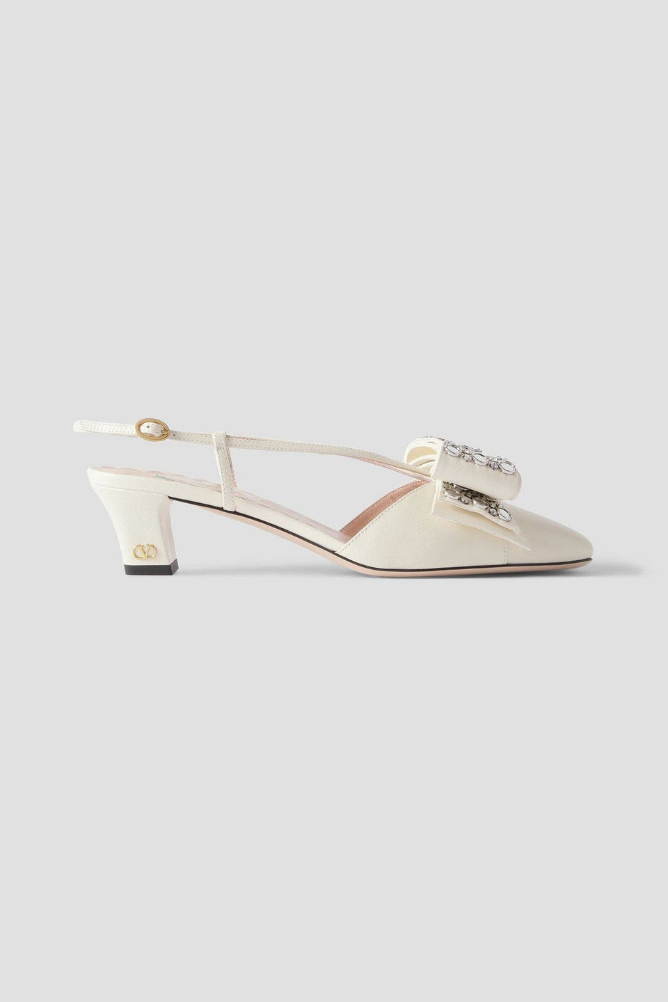 Valentino Garavani Bowow Embellished Leather Slingback Pumps Ivory Women's