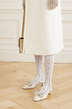 Valentino Garavani Bowow Embellished Leather Slingback Pumps Ivory Women's