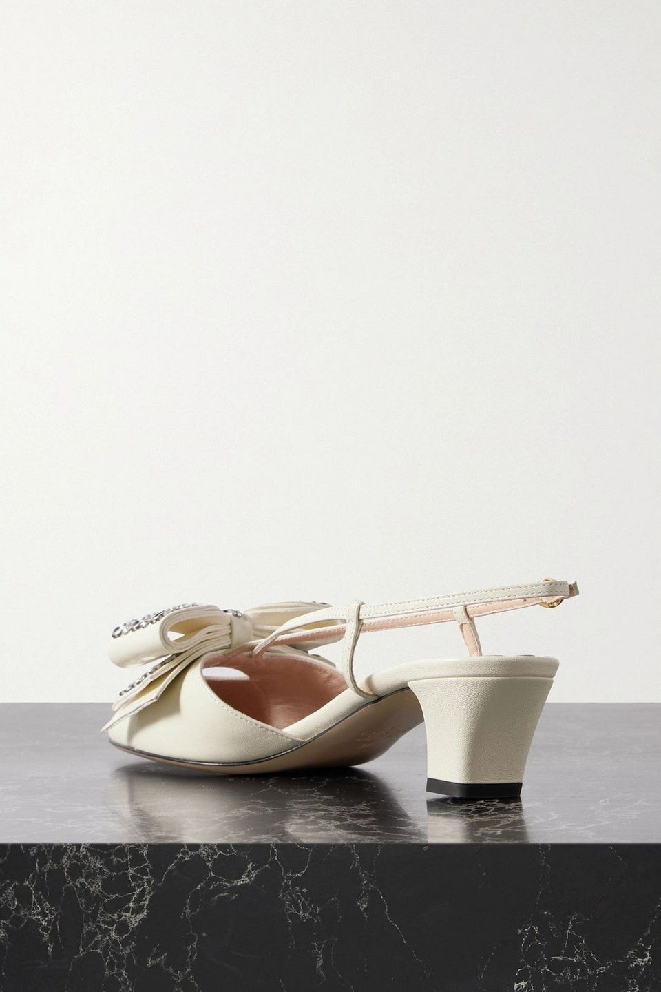 Valentino Garavani Bowow Embellished Leather Slingback Pumps Ivory Women's