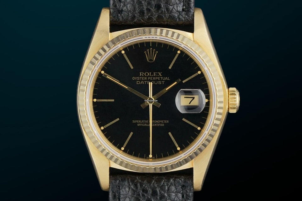 Rolex | Datejust | 16018 | Yellow gold | 36 mm | Leather | Black | Automatic