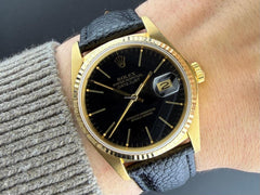 Rolex | Datejust | 16018 | Yellow gold | 36 mm | Leather | Black | Automatic