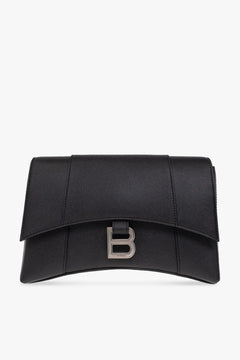 Luxury Black Leather Clutch Bag with Metal B Lock Design