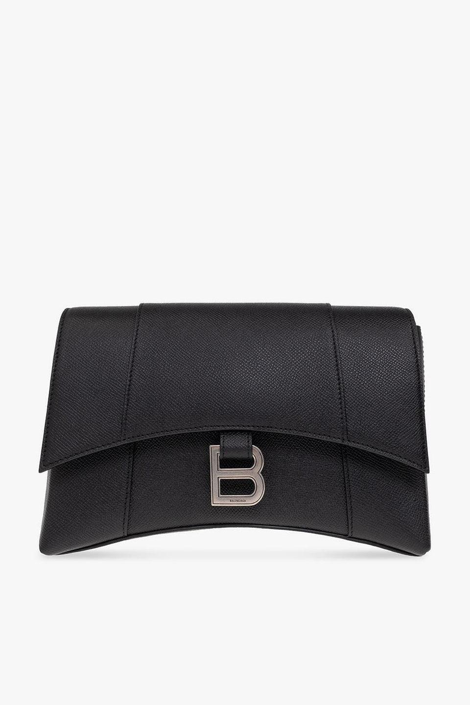 Luxury Black Leather Clutch Bag with Metal B Lock Design