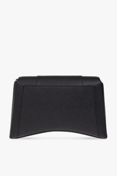 Luxury Black Leather Clutch Bag with Metal B Lock Design