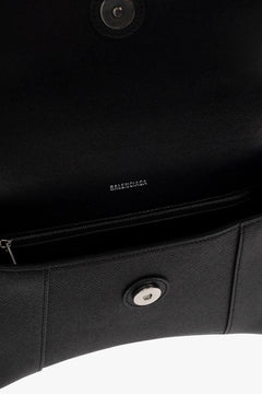 Luxury Black Leather Clutch Bag with Metal B Lock Design