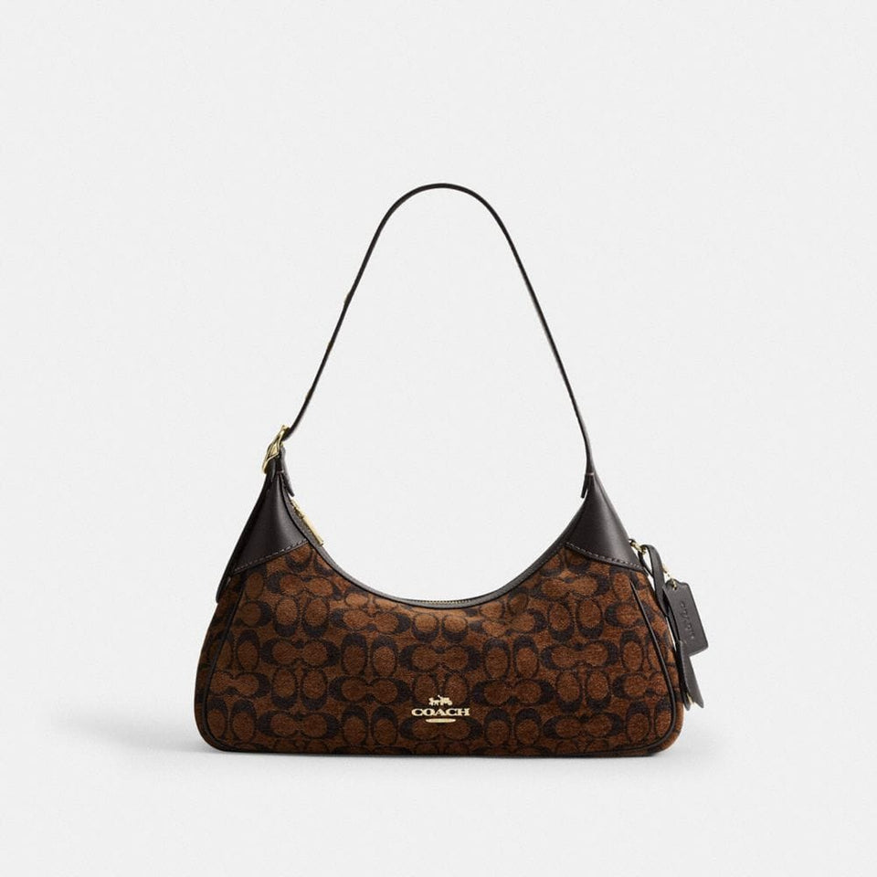 Coach Ella Small Shoulder Bag In Signature Chenille Gold Truffle