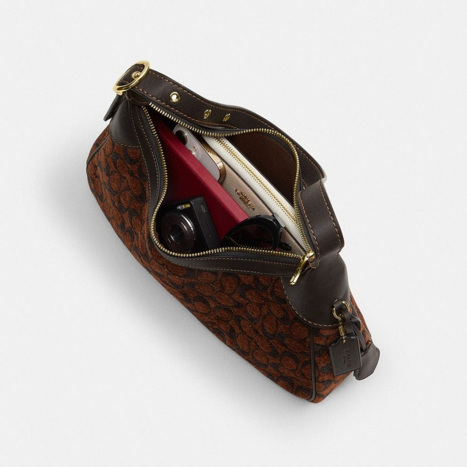 Coach Ella Small Shoulder Bag In Signature Chenille Gold Truffle
