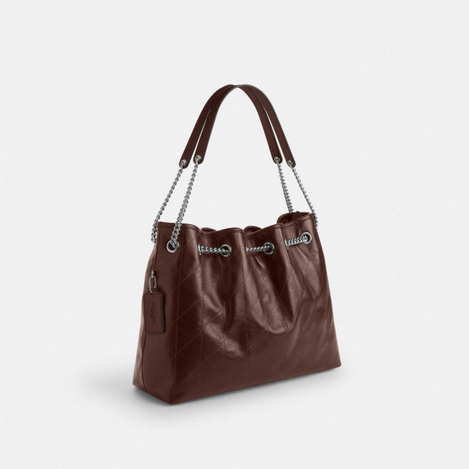 Coach Evelyn Shoulder Bag With Quilting Silver Maple