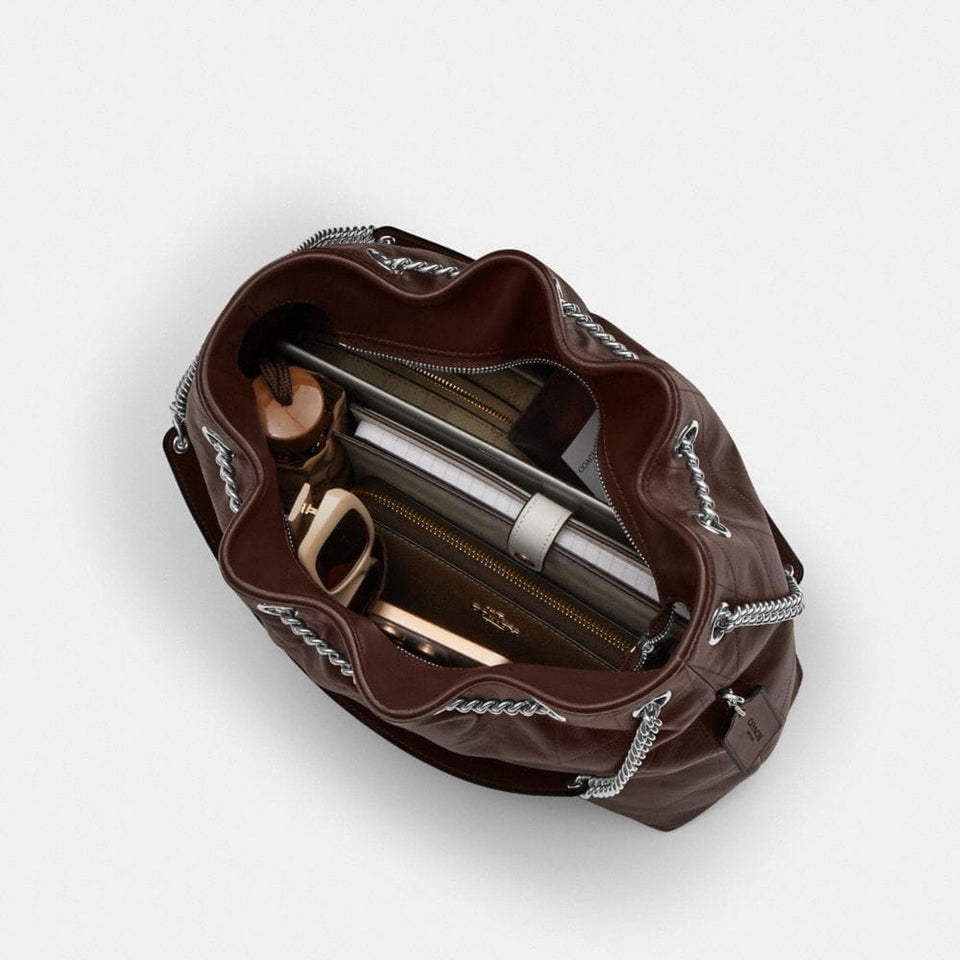 Coach Evelyn Shoulder Bag With Quilting Silver Maple