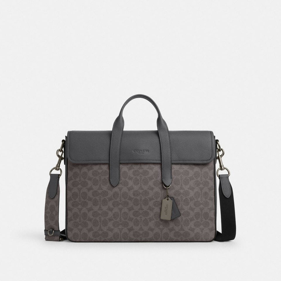 Coach Sullivan Portfolio Brief In Signature Canvas Gunmetal Grey Charcoal