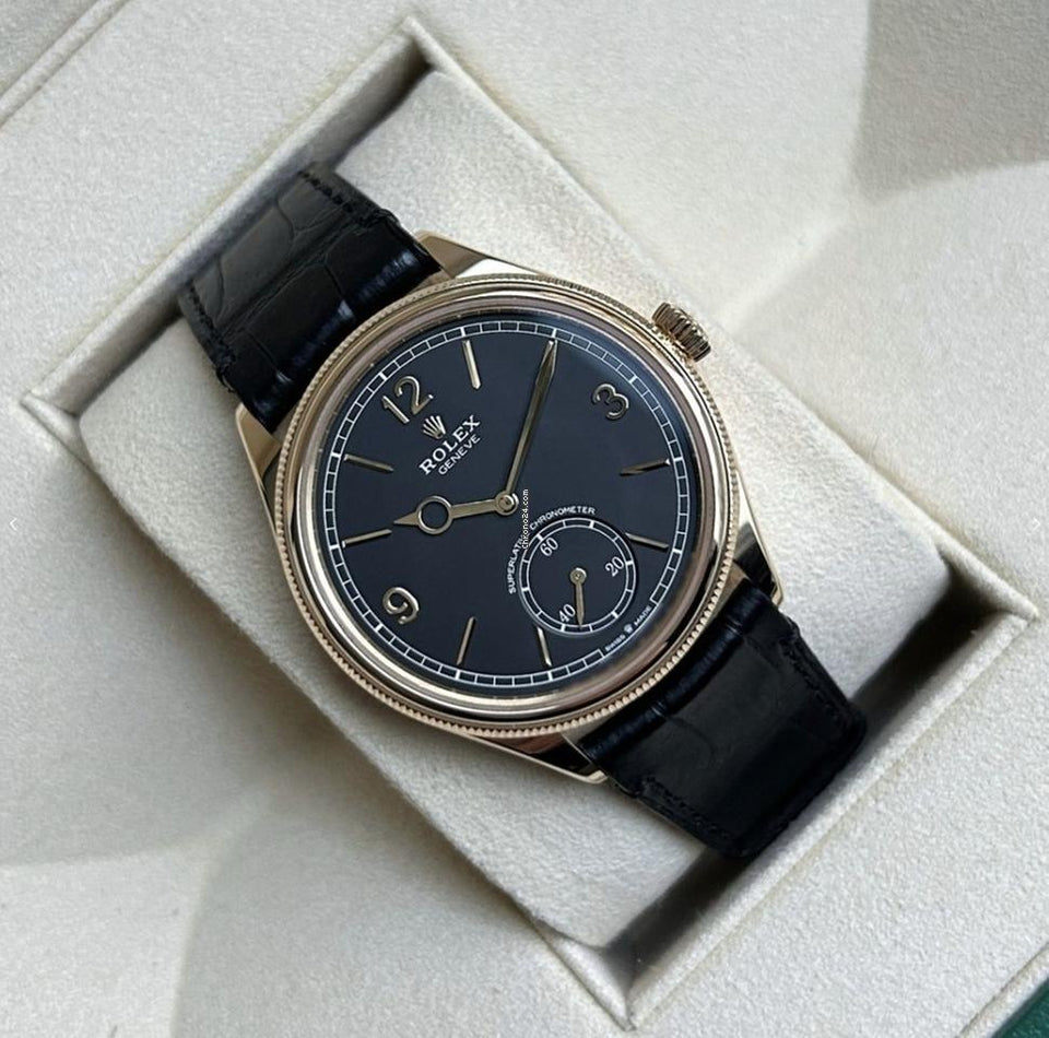 Rolex | 1908 | 52508 | Yellow gold | 39 mm | Leather | Black | Automatic