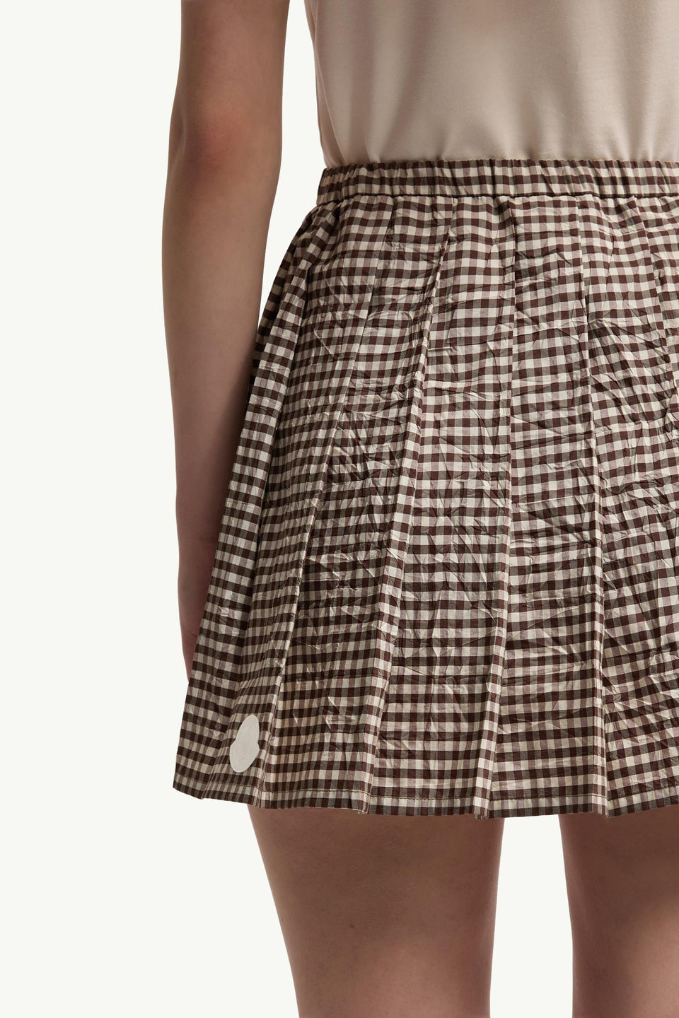 Moncler Vichy Cotton Blend Pleated Mini Skirt White & Brown White & Brown