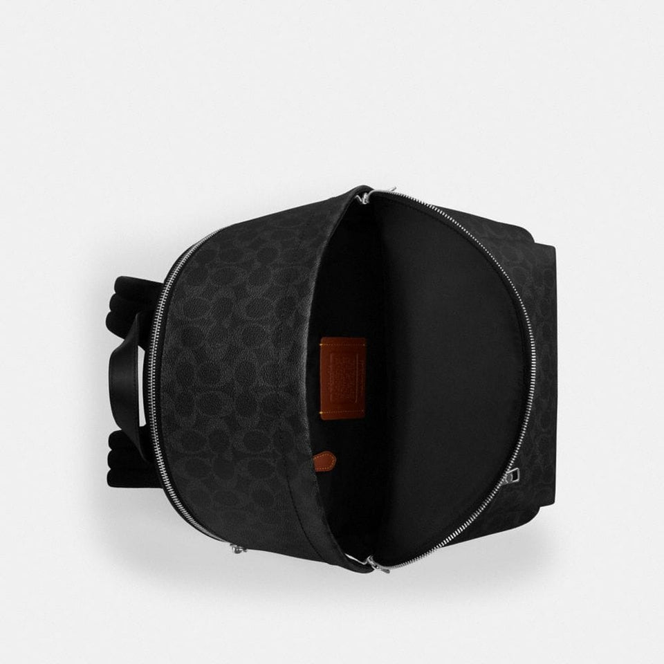 Coach Taylor Backpack In Signature Canvas Silver Black Signature