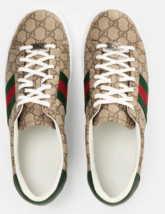 GUCCI Men's Web Canvas Ace Trainers 'Beige Ebony GG'