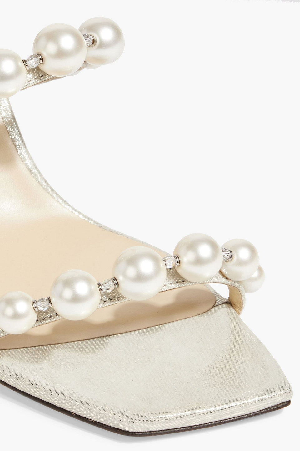 Jimmy Choo Amara 85 Faux Pearl-Embellished Metallic Suede Sandals Platinum Women's