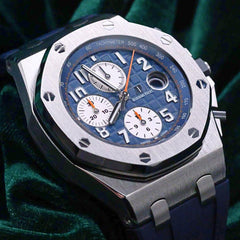 Audemars Piguet Royal Oak Offshore Chronograph MINT COMPLETE SET Royal Oak Offshore Chronograph Navy Blue Orange Rubber Steel 26470 ST
